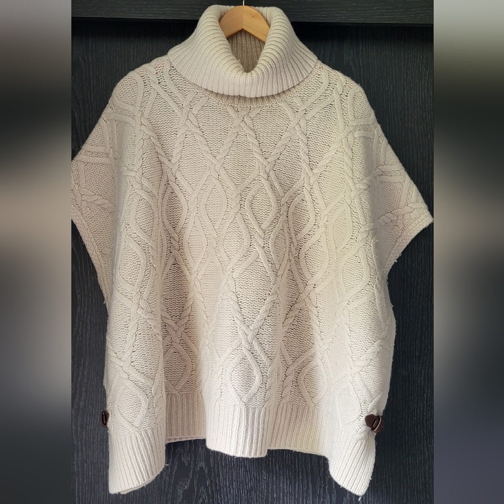 Max Studio Cream Cable Knit Poncho